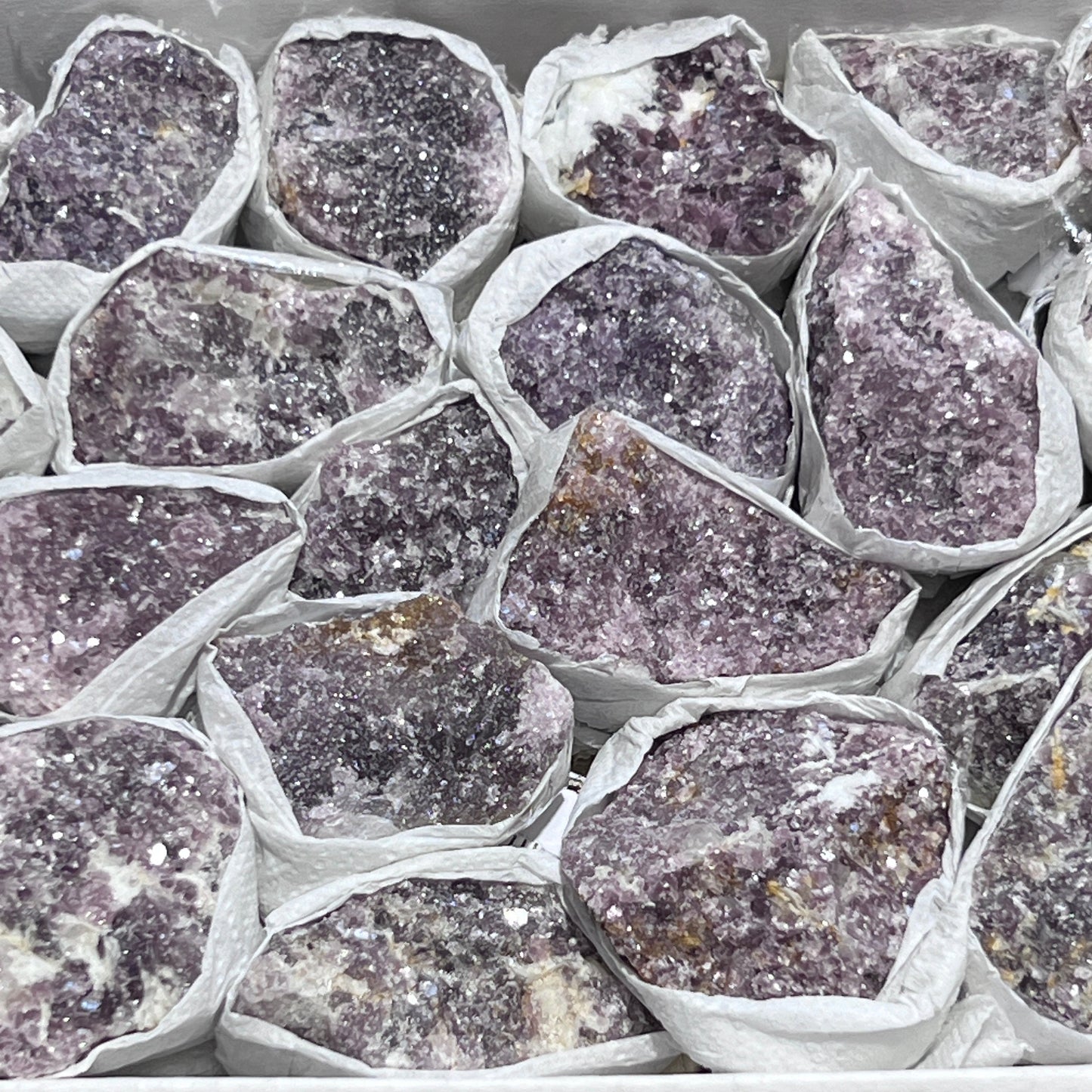 Lilac Lepidolite Crystals (Avg 3 LBs) Box Flat Bulk Wholesale Lot Rough Raw Stones Natural Gemstones โ Home & Living > Home Decor > Home Accents > Rocks & Geodes