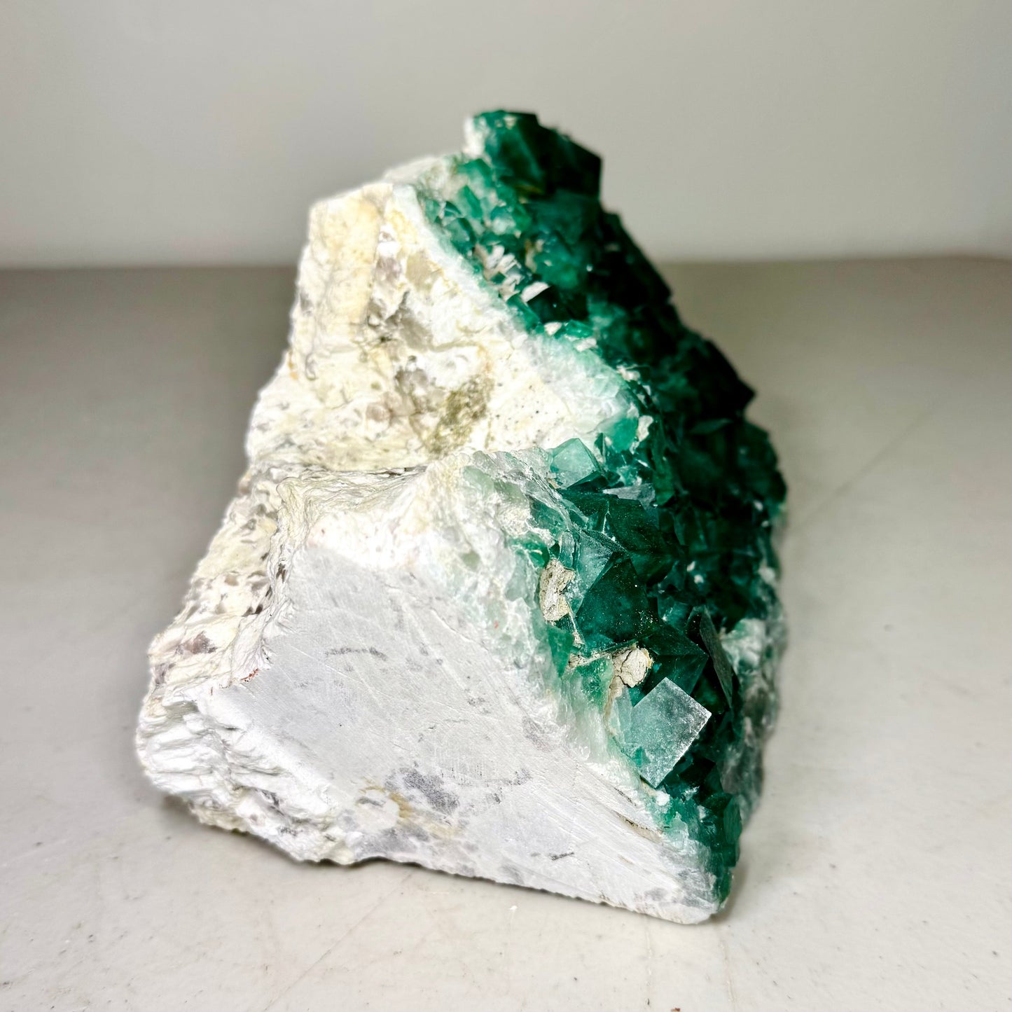 Vibrant Green Fluorite Crystal Cluster on White Matrix – 10.5 lbs Display Specimen