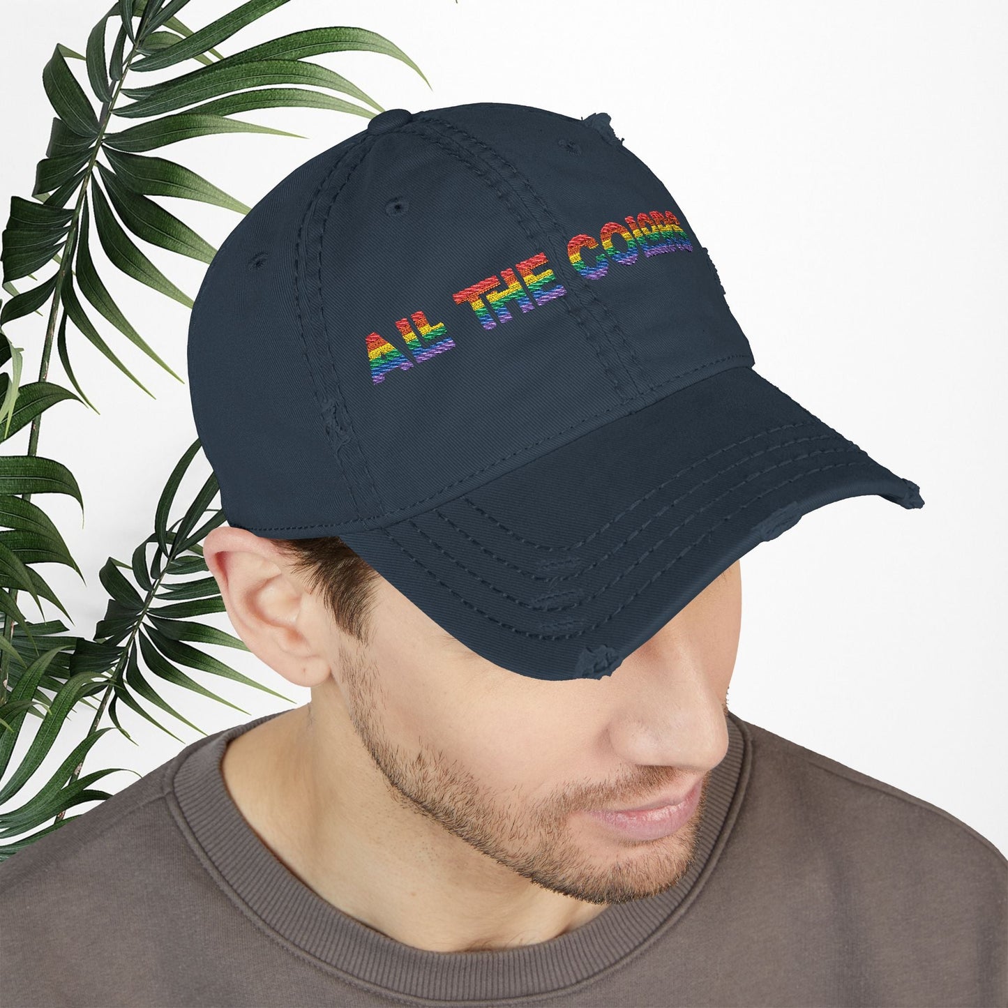 Bespattered Facade "All the Colors" Rainbow Embroidered Distressed Dad Hat