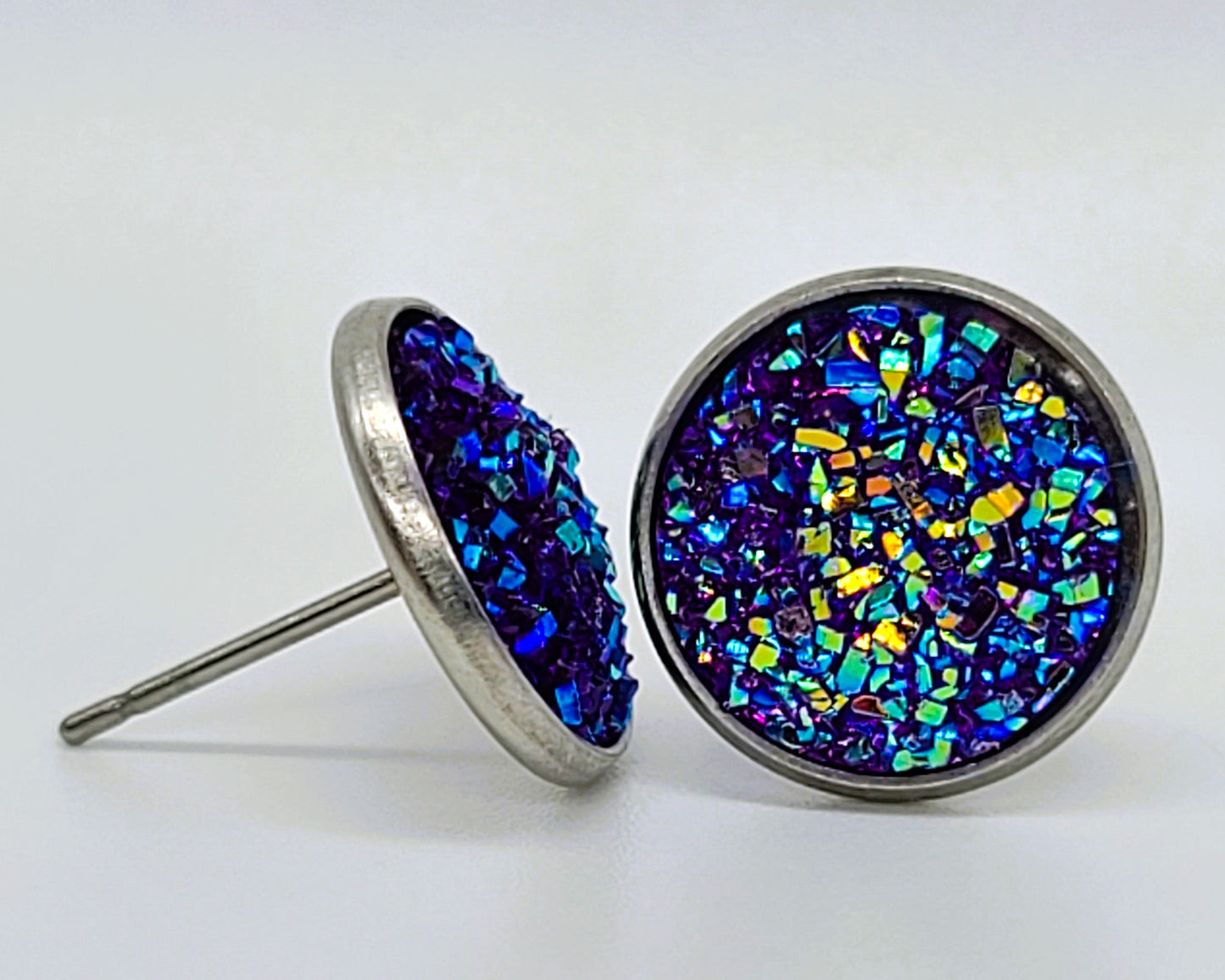 Handcrafted Iridescent Druzy - Post Earrings, multiple colors