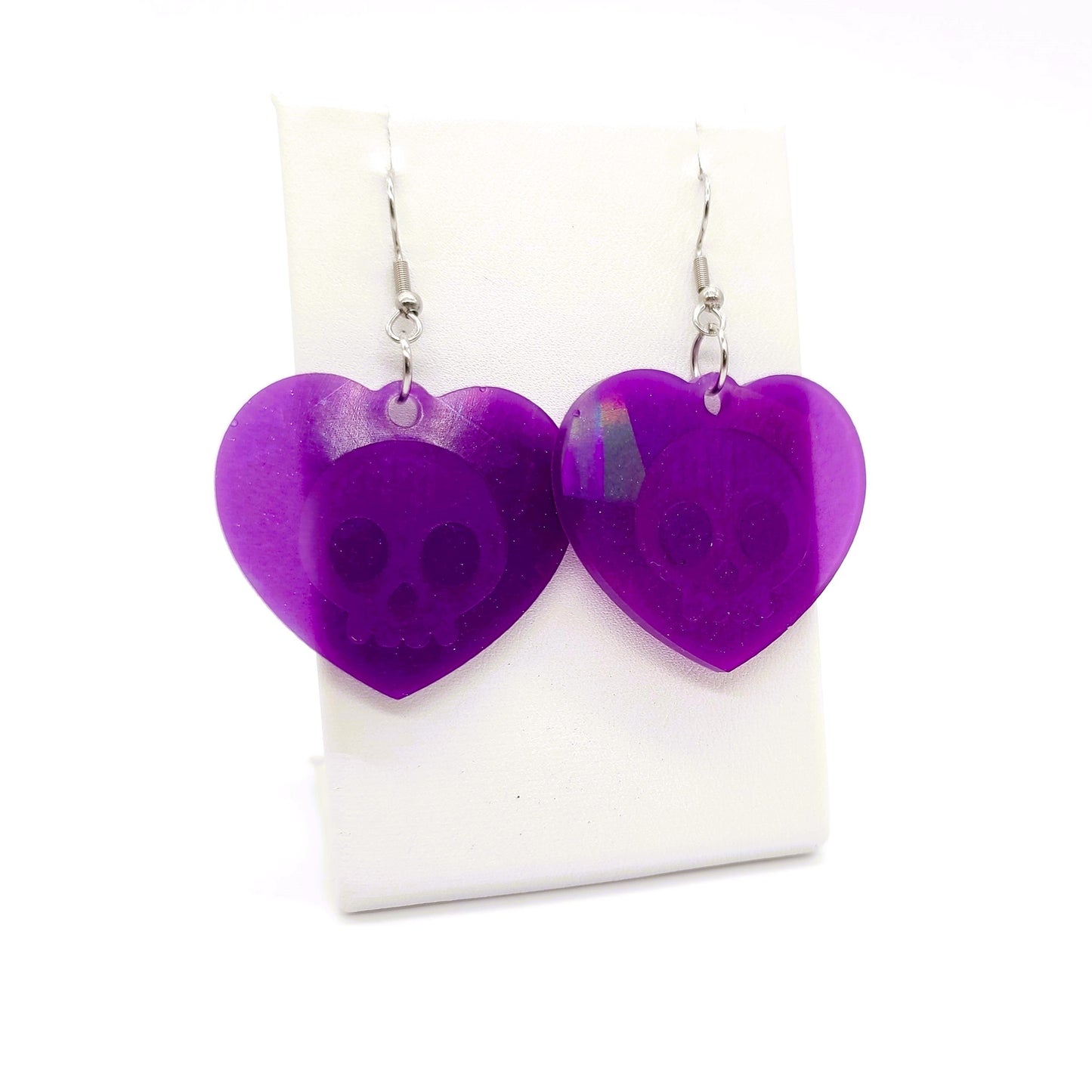 Holographic Skull Heart Shaped Earrings