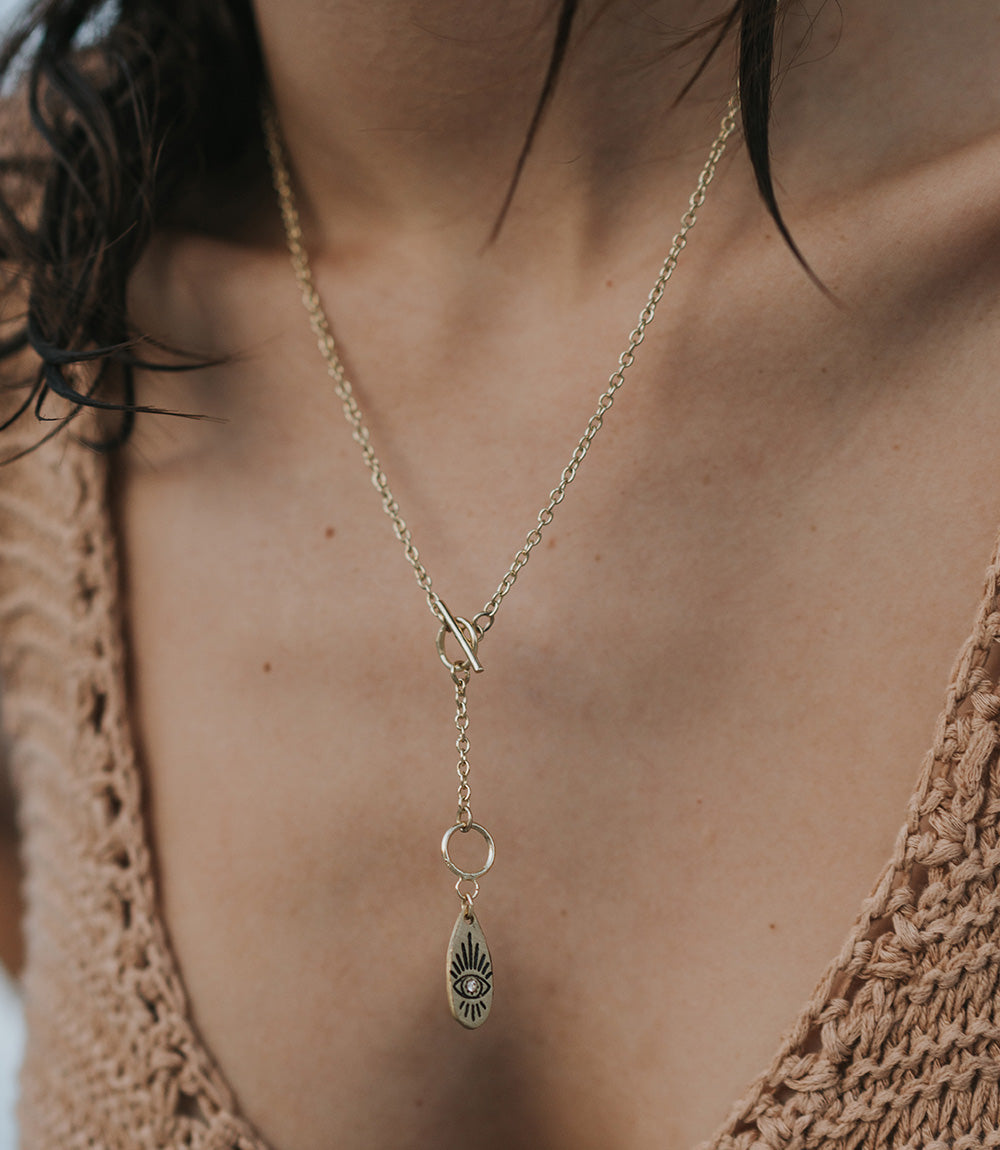 Ruchi Evil Eye Charm Dainty Drop Lariat Necklace – Necklaces