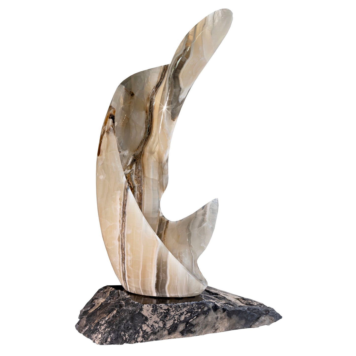 Mexican Onyx Sculpture - Pearlescent Freeform Stone Art with Black Marble Base – Home Decor & Art