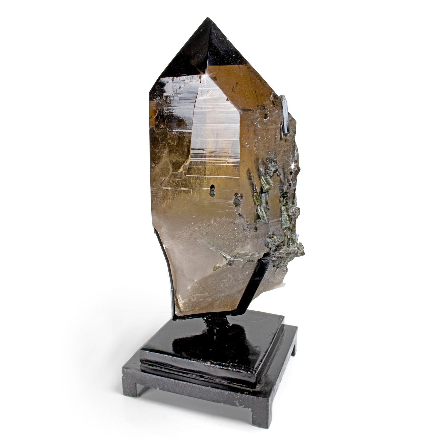 Smoky Quartz with Green Tourmaline Inclusions - Brazilian Crystal on Rotating Stand –