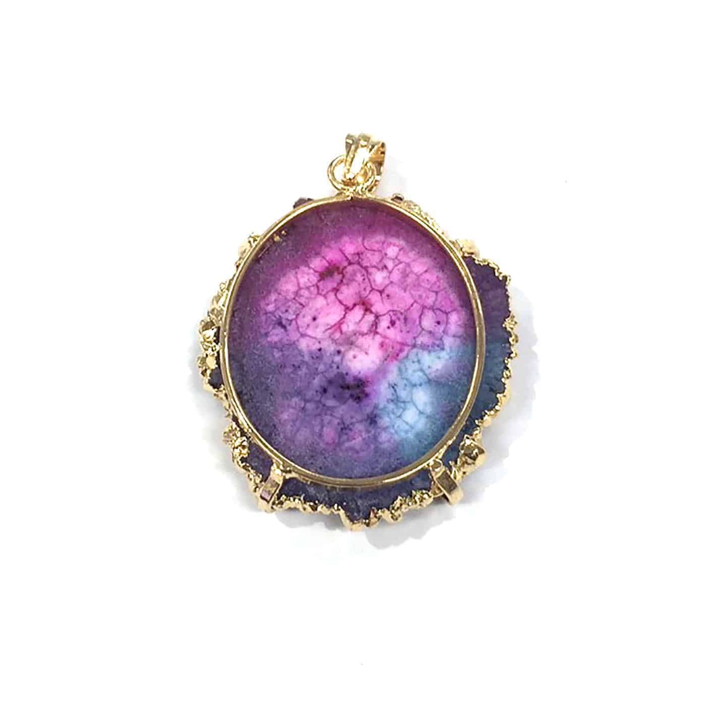 Starborn Creations Gold Plate Raspberry Nebula Quartz Slice Pendant