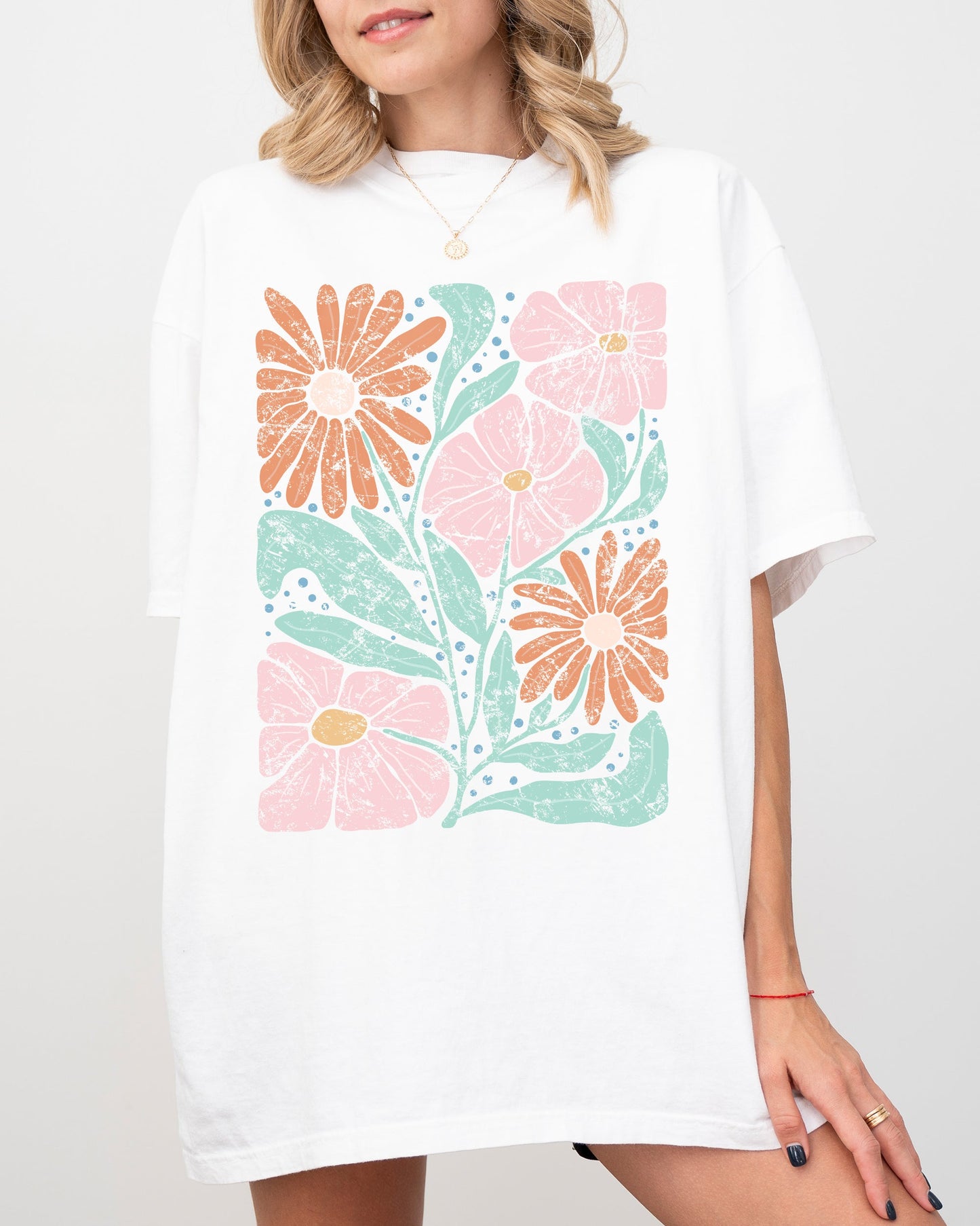 Bohemian Abstract Flowers - Comfort Colors TShirt – White T-Shirt