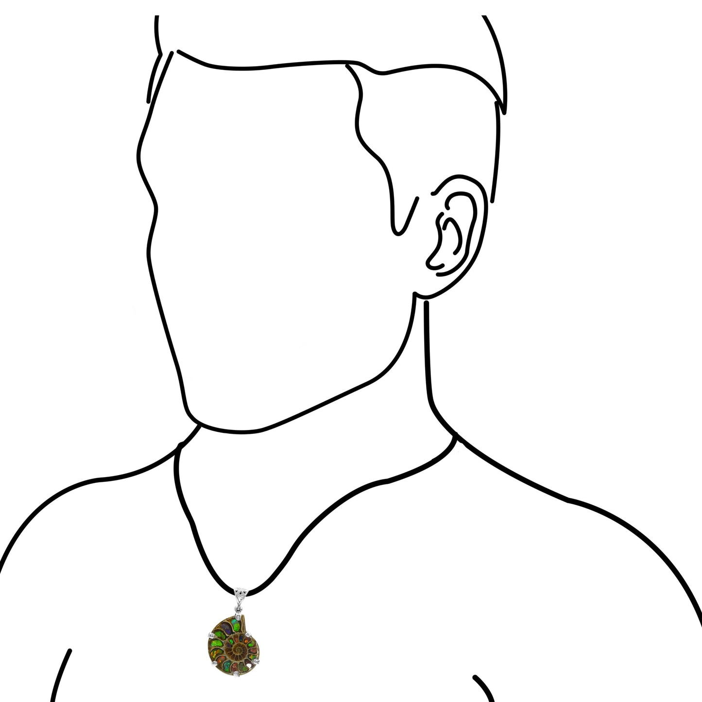 Ammonite with Ammolite Inlay in Sterling Silver