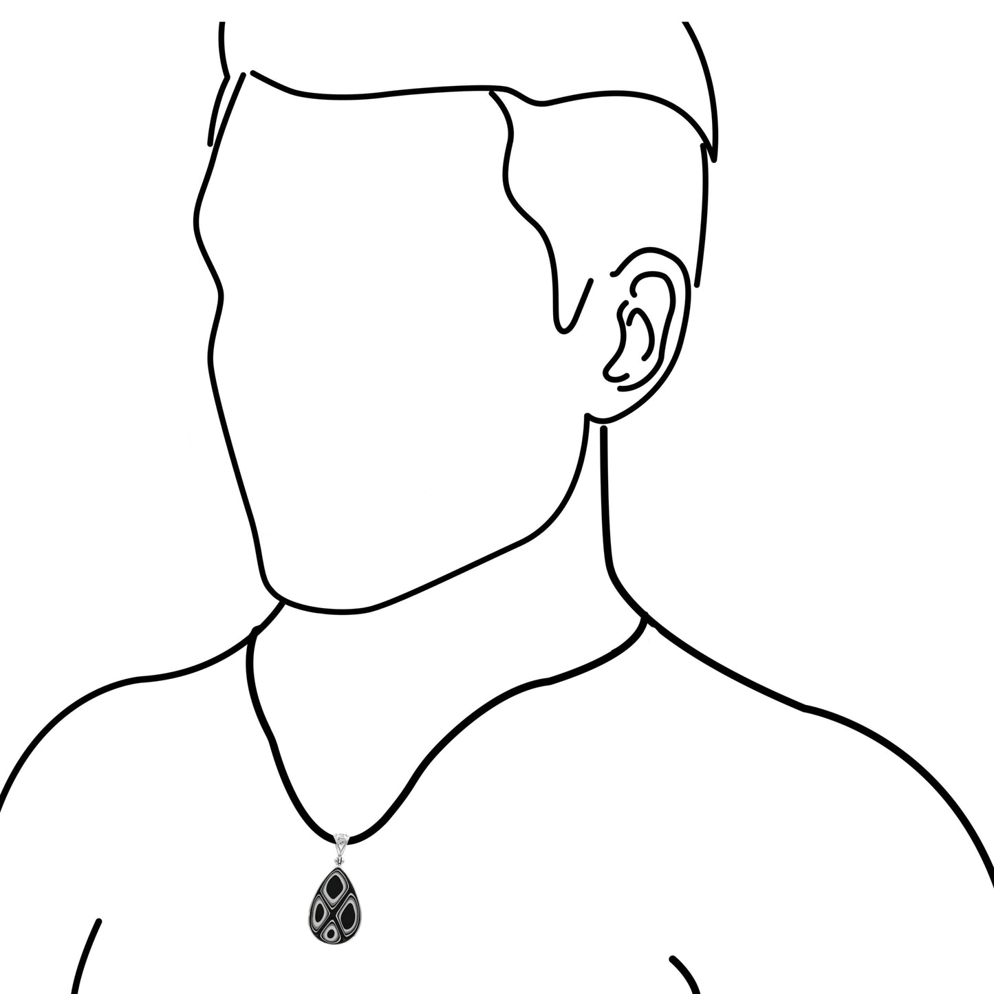 Starborn Black and White Fordite 30mm Pear Pendant in Sterling Silver