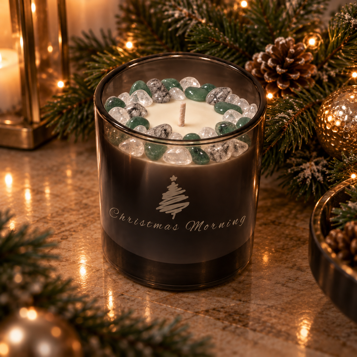 Christmas Morning Crystal-Infused Coconut Soy Candle, 10 oz