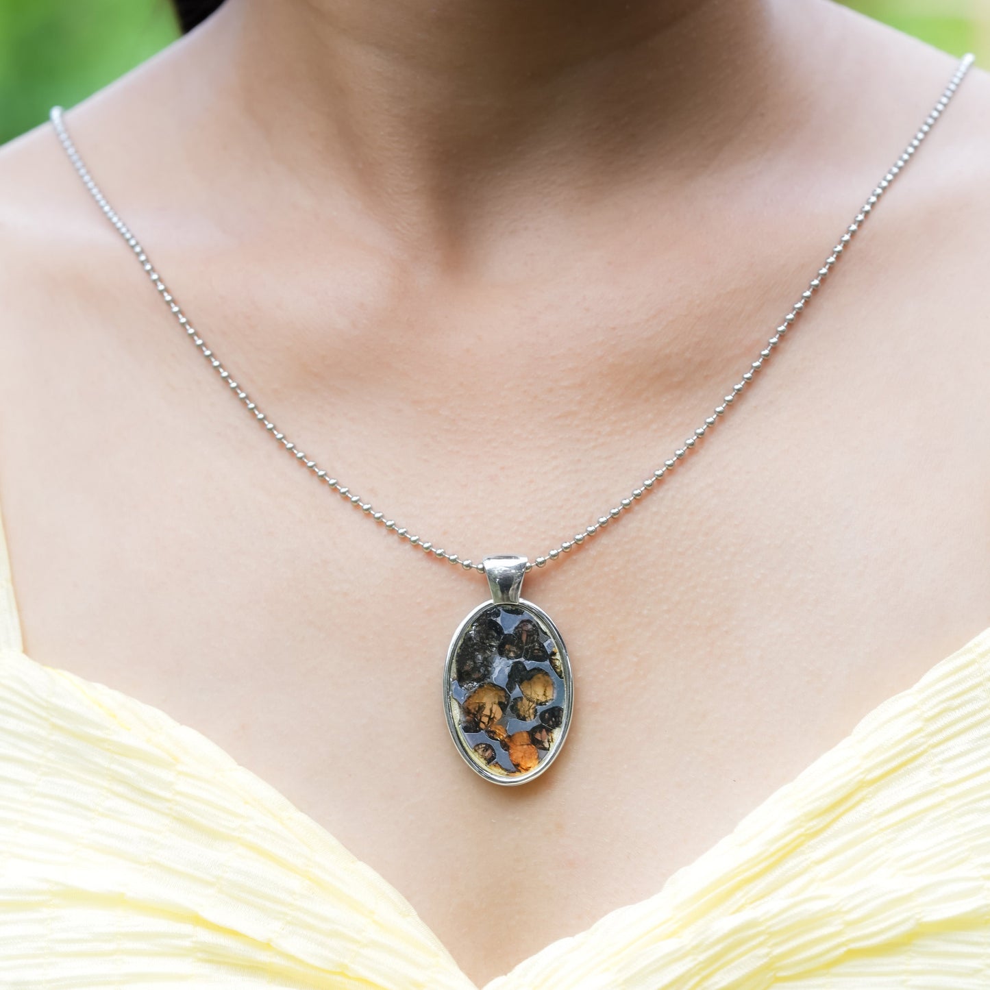 Starborn Sericho Pallasite Meteorite Oval Pendant Sterling Silver