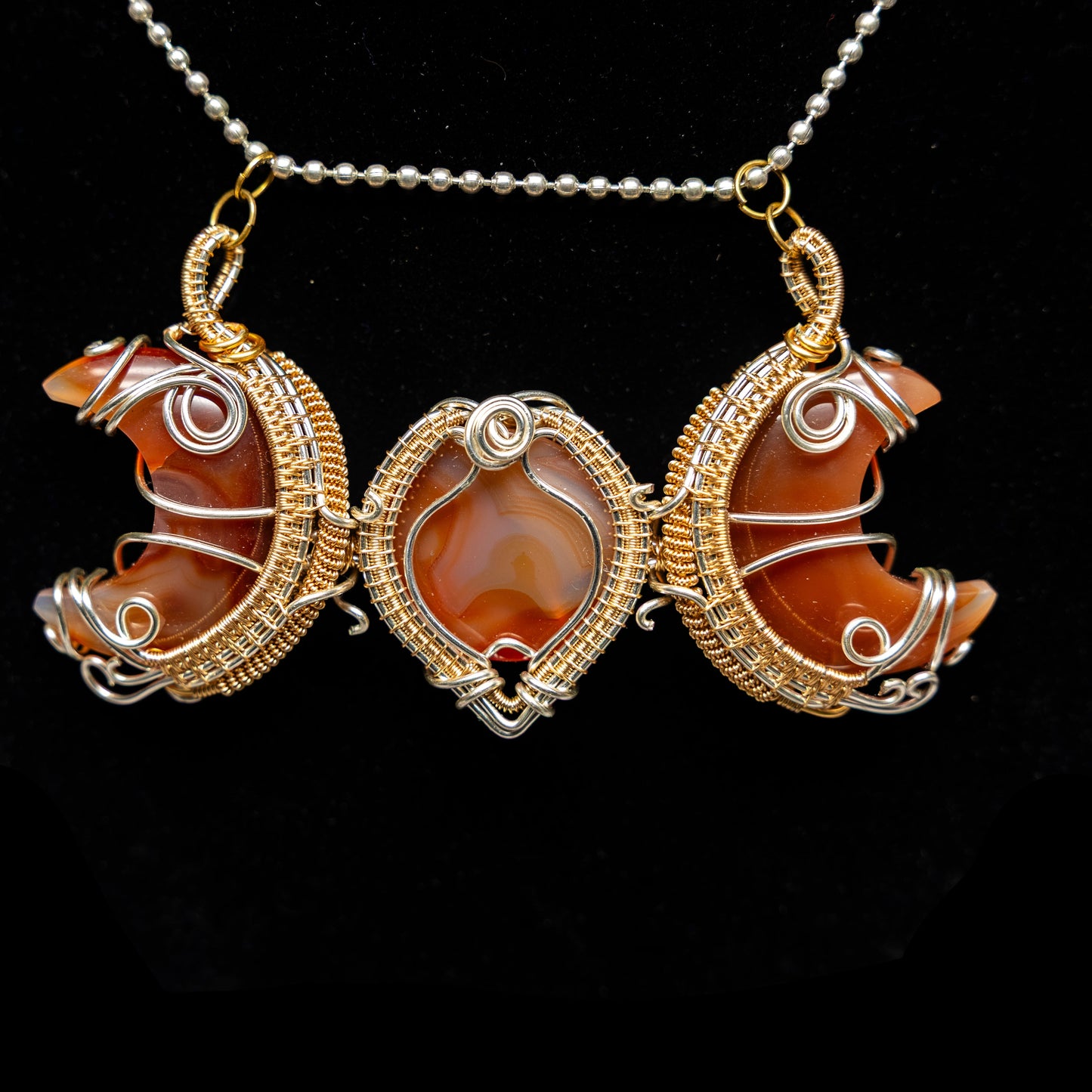 Carnelian Agate 3-Stone Wire Wrap Crystal Pendant