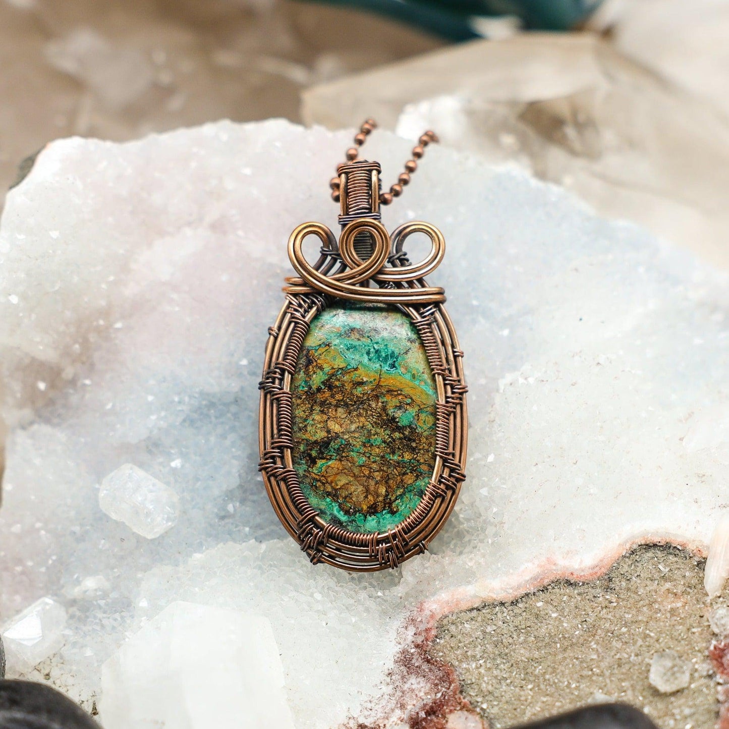 Chrysocolla Wire Wrap Crystal Pendant
