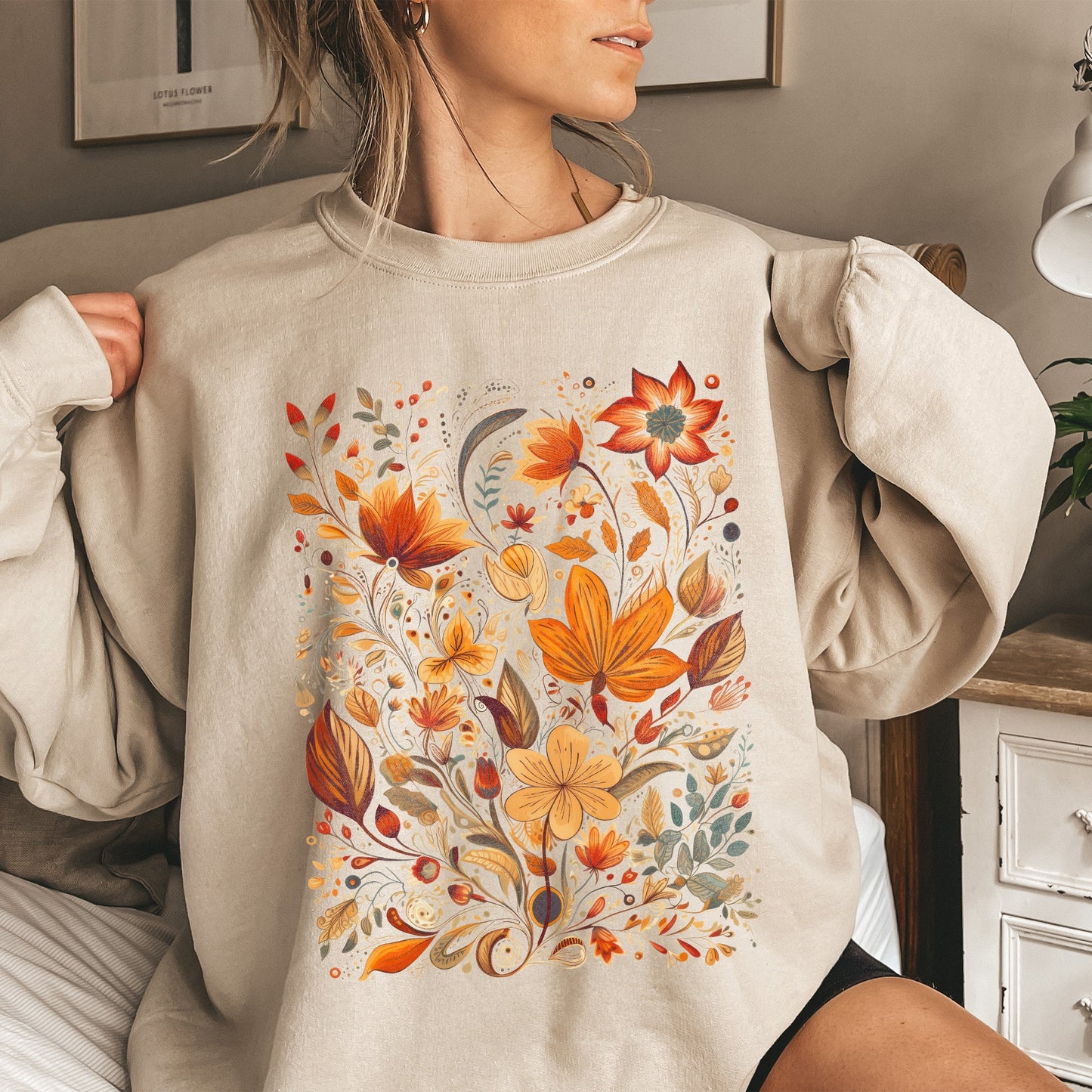 Dried Pressed Leaves And Floral Design - Sweatshirt