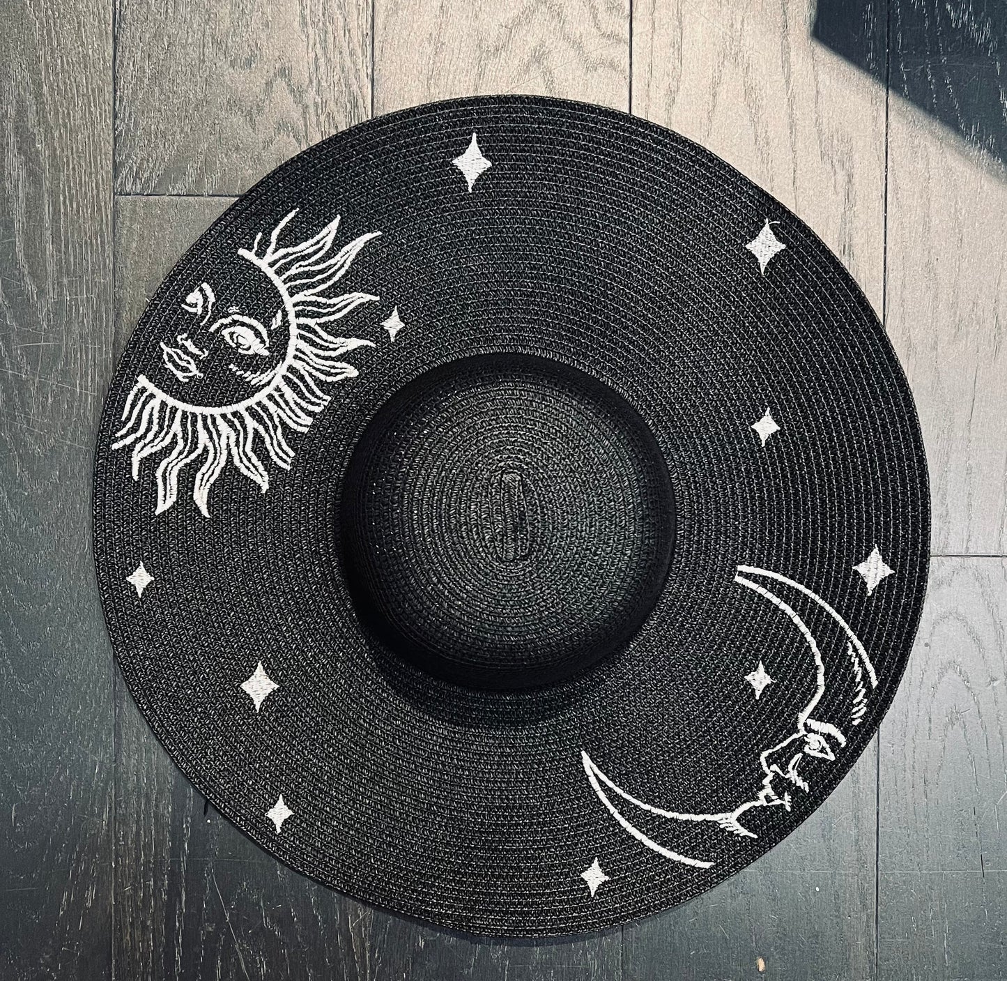 Floppy Sun Hat - XL Brim - Celestial Sun and Moon