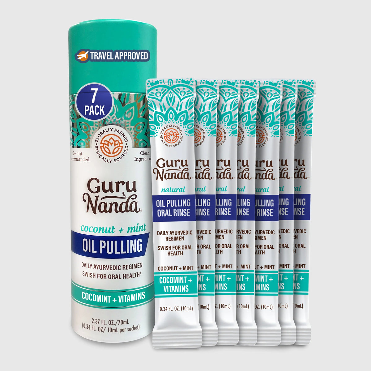 GuruNanda Oil Pulling Sachets, Coconut + Mint, 7 Pack โ