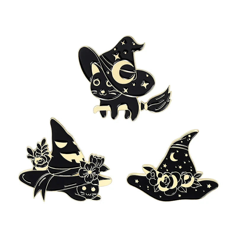 Moon Witch Cat Pins