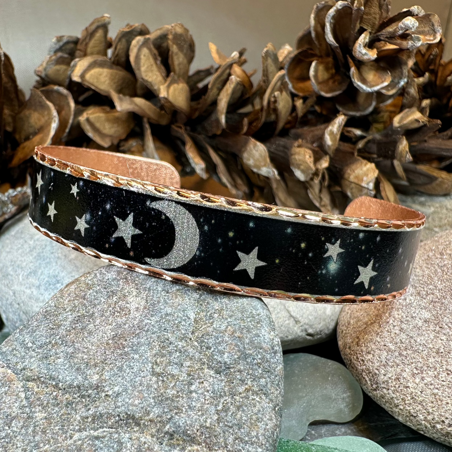 Midnight Moon & Stars Copper Cuff Bracelet