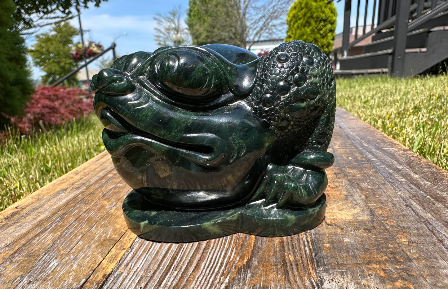 High Quality Dark Green Ogden Jade Toad 5.25" Carved Figurine
