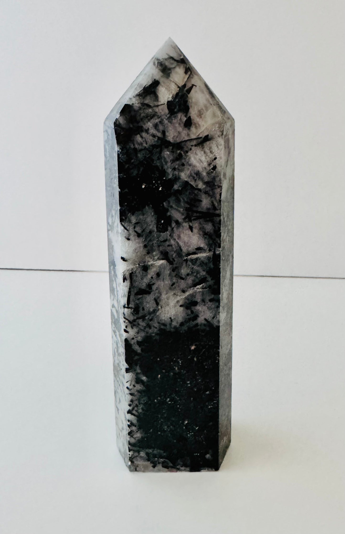 Black Tourmalinated Quartz tower - rare –