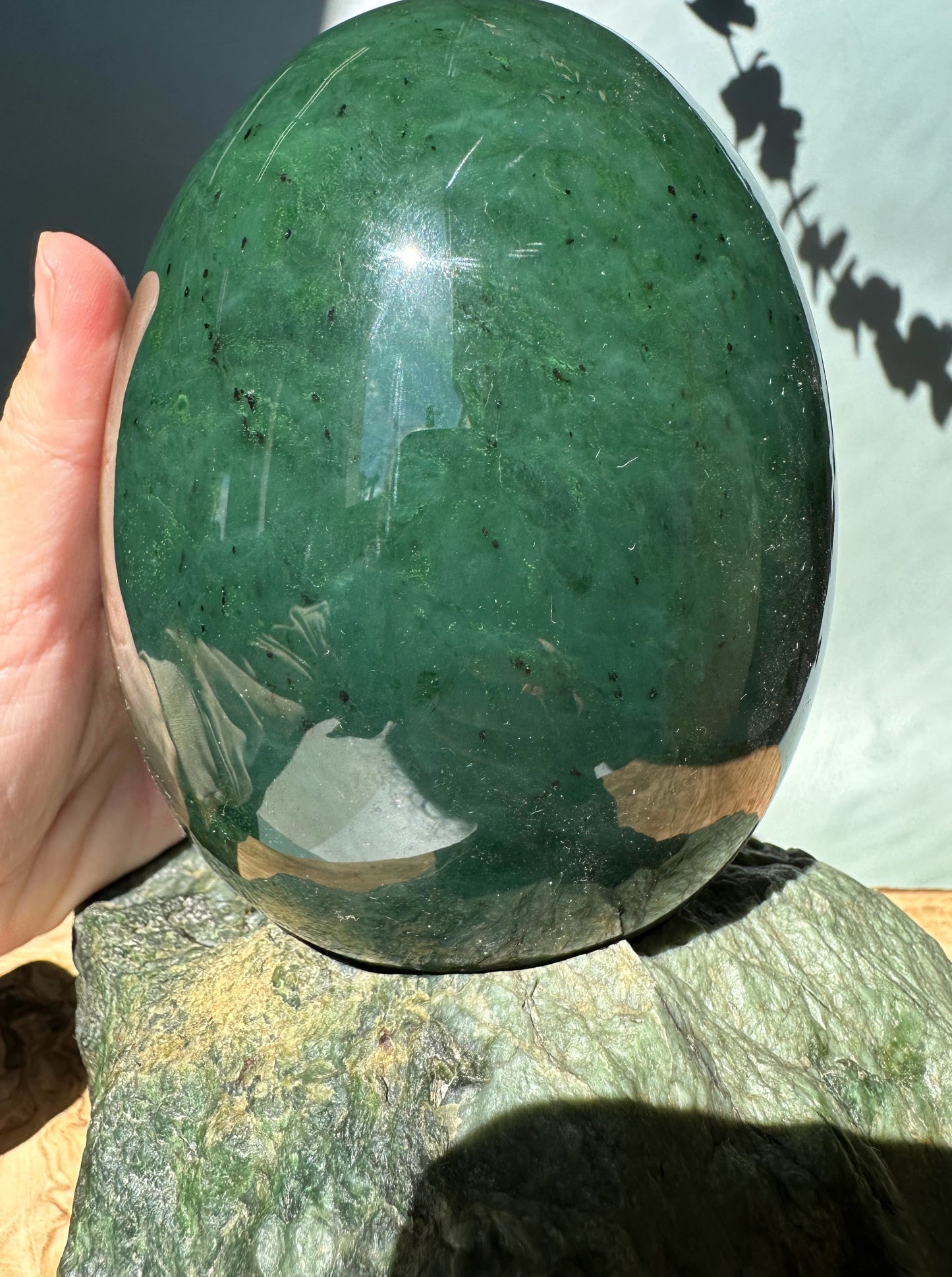 Large Jade Egg On A Base - 5"