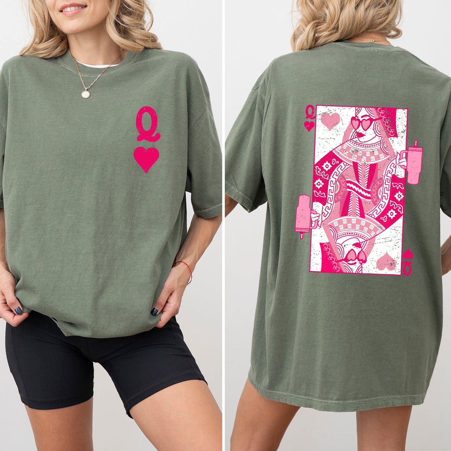 Queen of Hearts Comfort Colors T-Shirt – Vintage – Moss T-Shirt