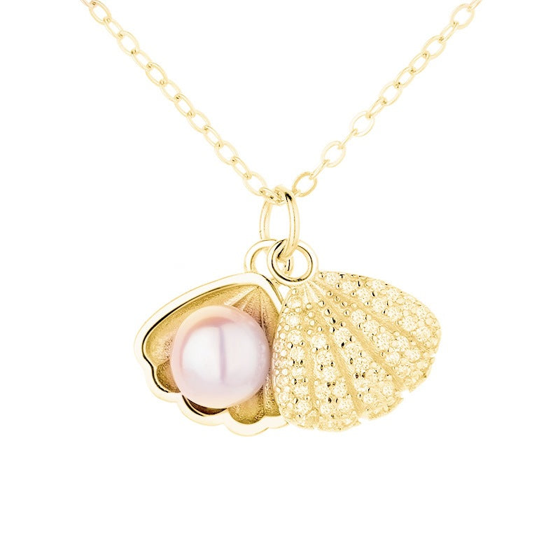 Shell Pearl Singapore Chain Necklace – Minimalist Style | White Gold & Yellow Gold