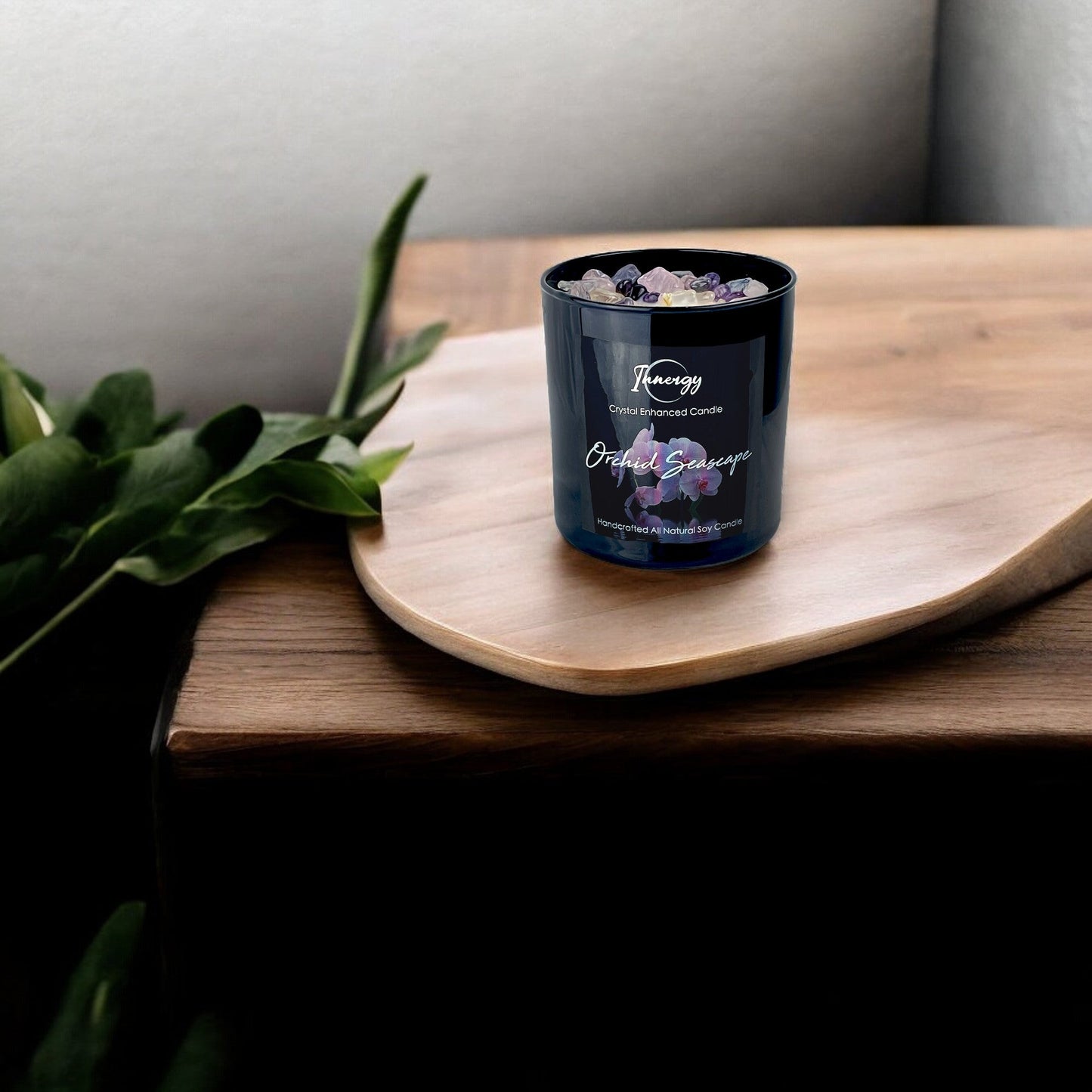 Orchid Seascape Crystal Candle with Amethyst, Rose, and Quartz | Coconut-Soy Wax Candle, 9oz โ Crystal Candle