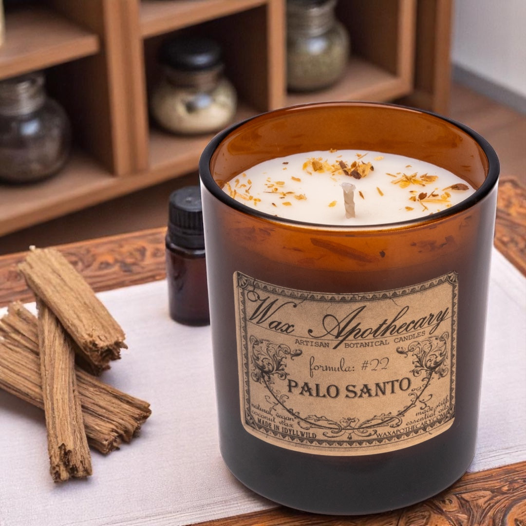 9 oz Palo Santo Artisan Amber Glass Candle