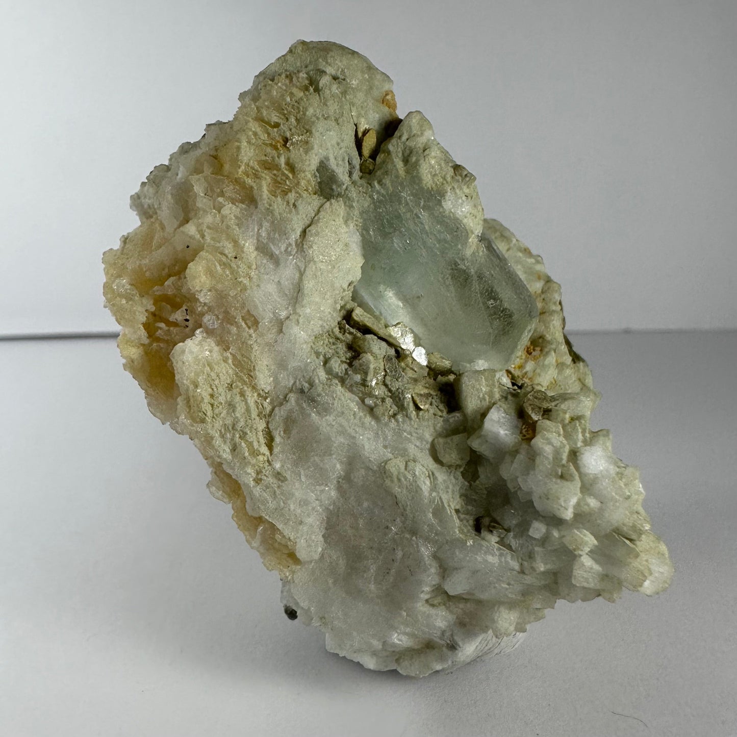 Aquamarine Crystal on Feldspar, Albite, and Mica Matrix from Nuristan Province, Afghanistan