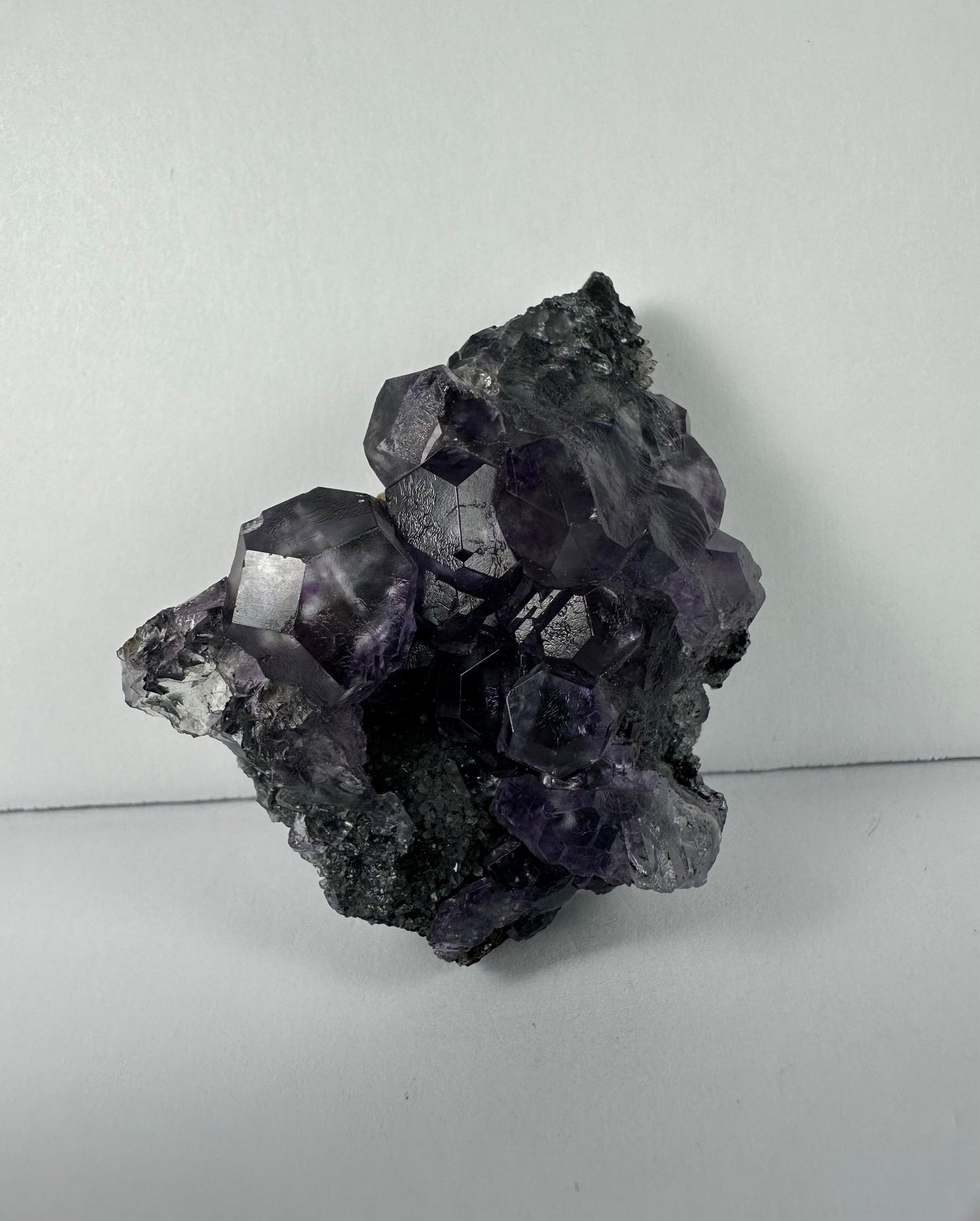 Purple Dodecahedral Fluorite with Calcite on matrix
