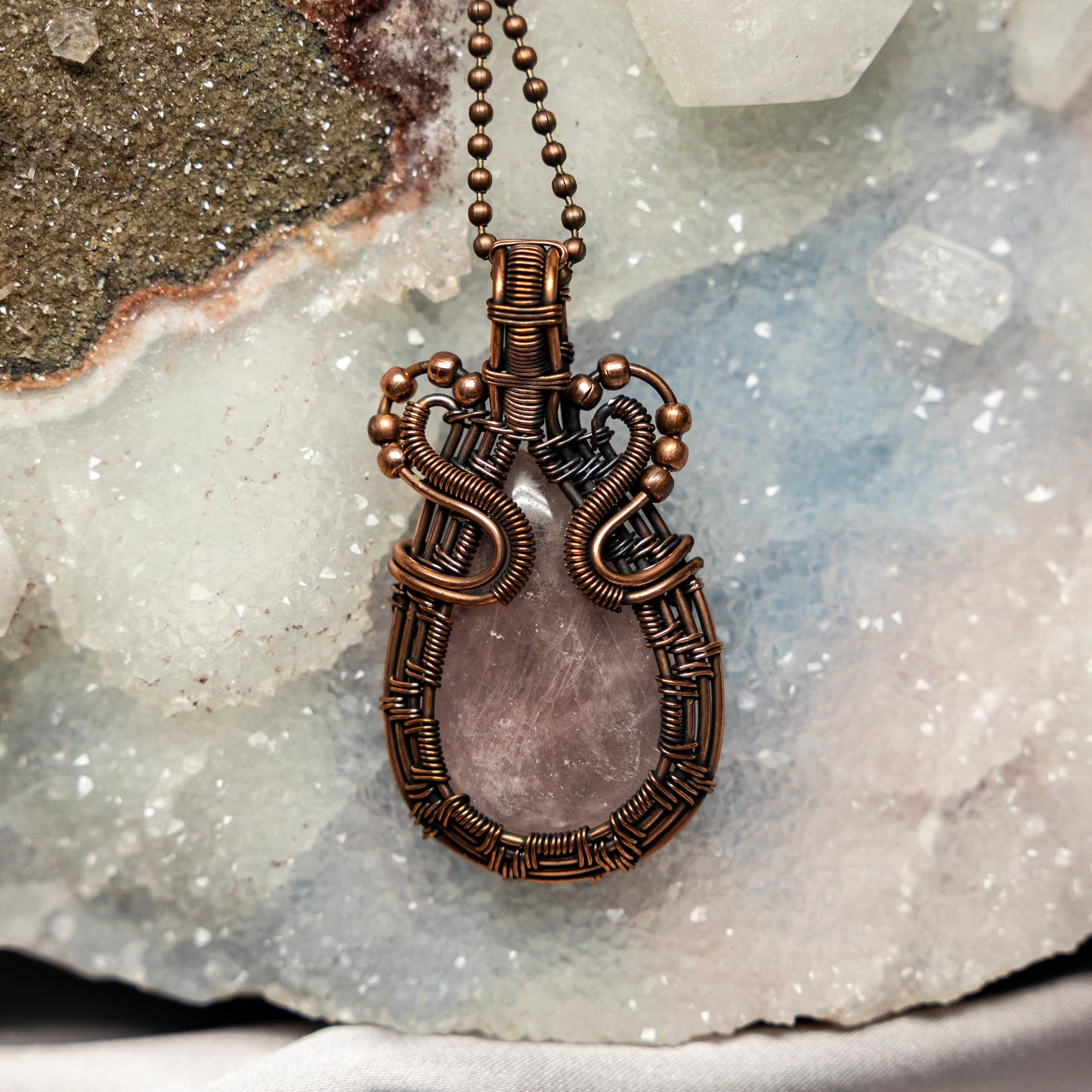 Rose Quartz Wire Wrap Crystal Pendant