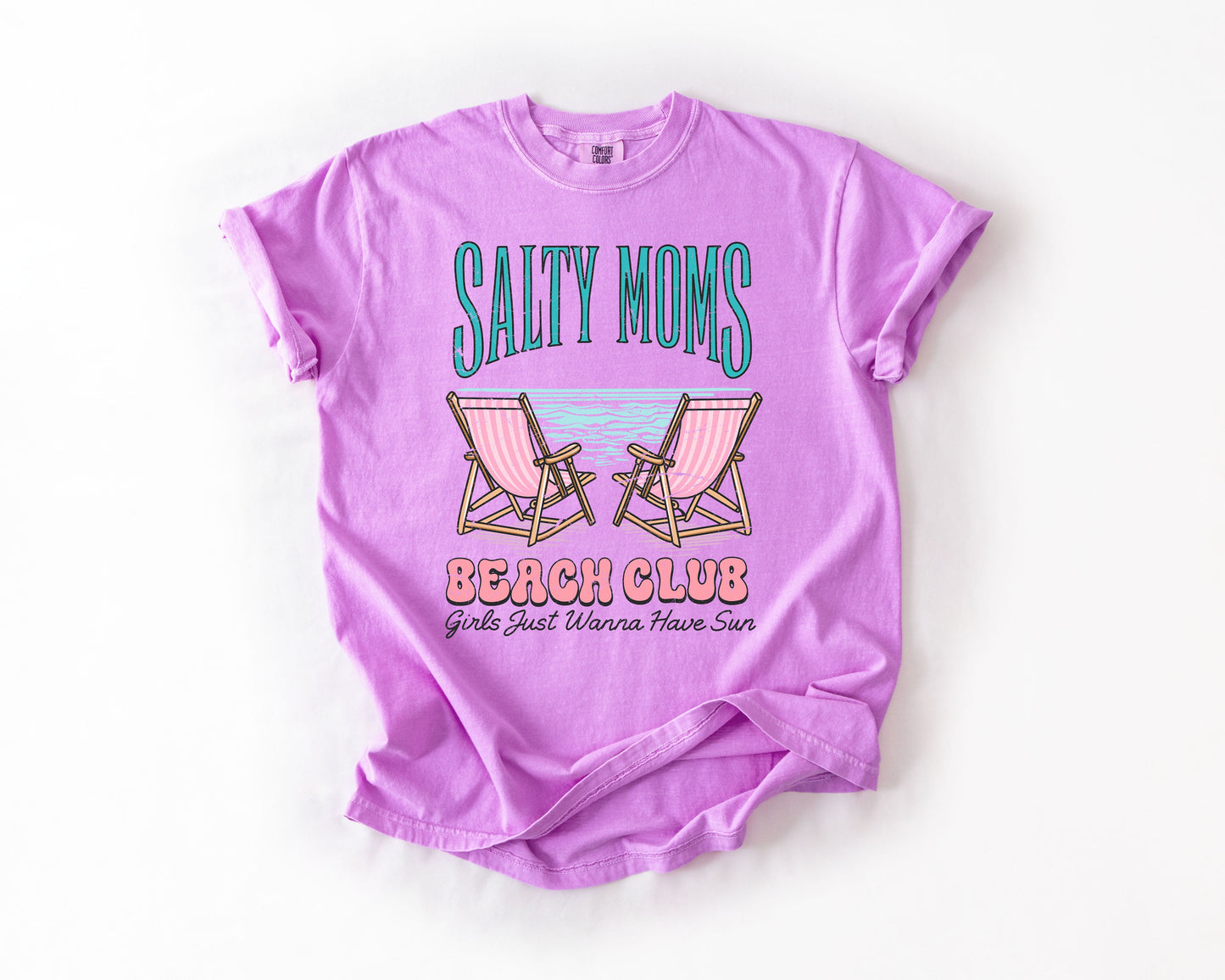 Salty Moms Beach Club, Summer, Beach, Sea Life, Outdoor, Travel, Western, Country, Comfort Colors T-Shirt – Violet Purple T-Shirt