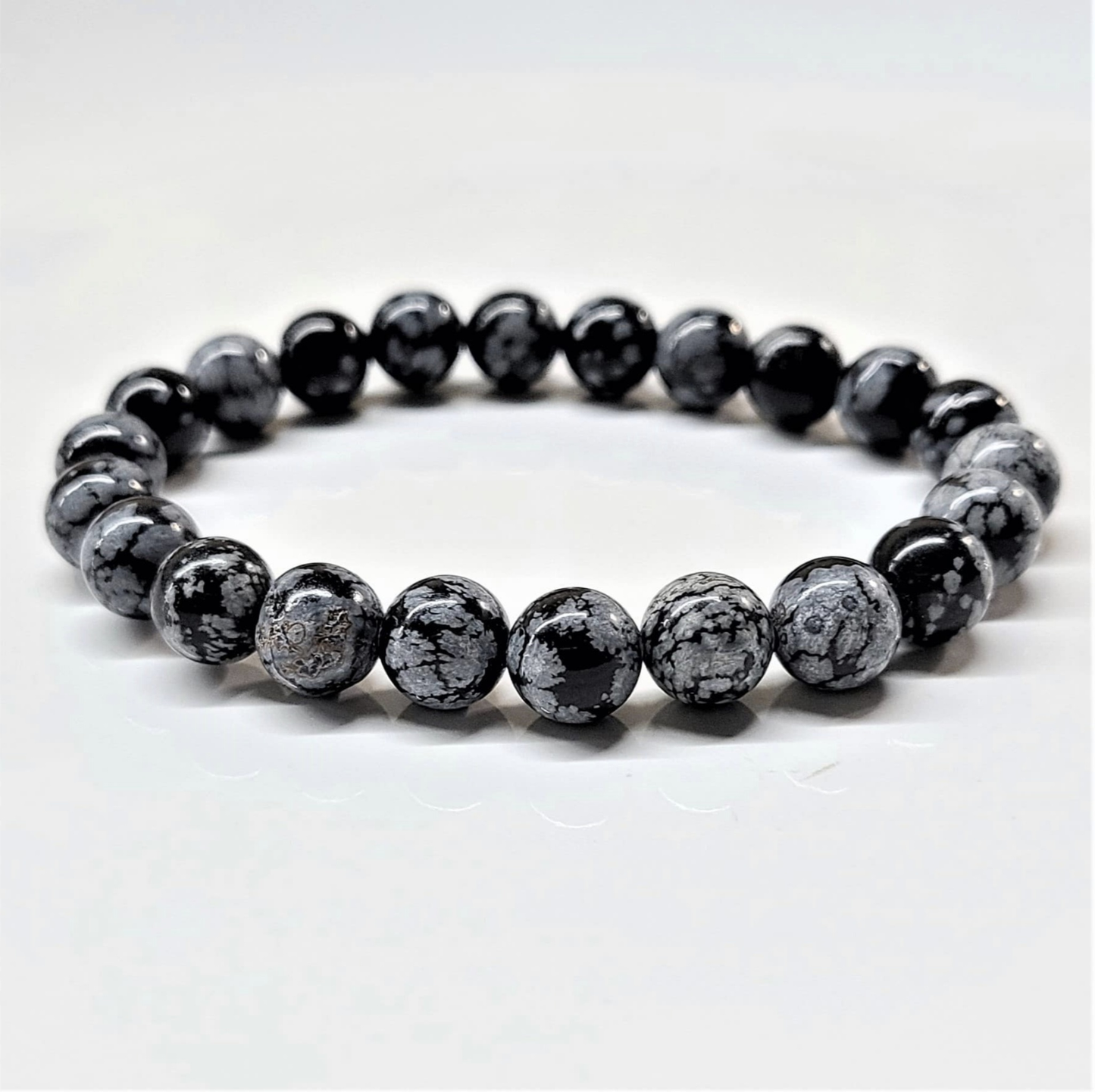 Snowflake Obsidian Round Bead Bracelet - Angelic Protection