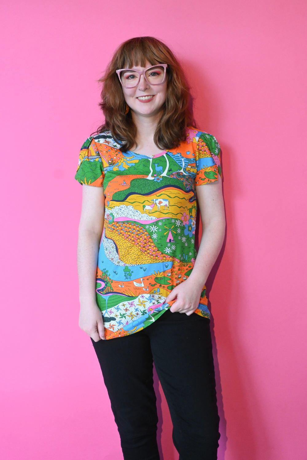 Landscape Tulip Sleeve Tee in Rainbow Farm