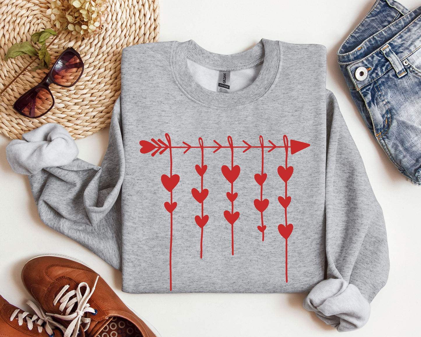 Retro Arrow and Hearts Sweatshirt, Vintage Valentine's Day Sweatshirt