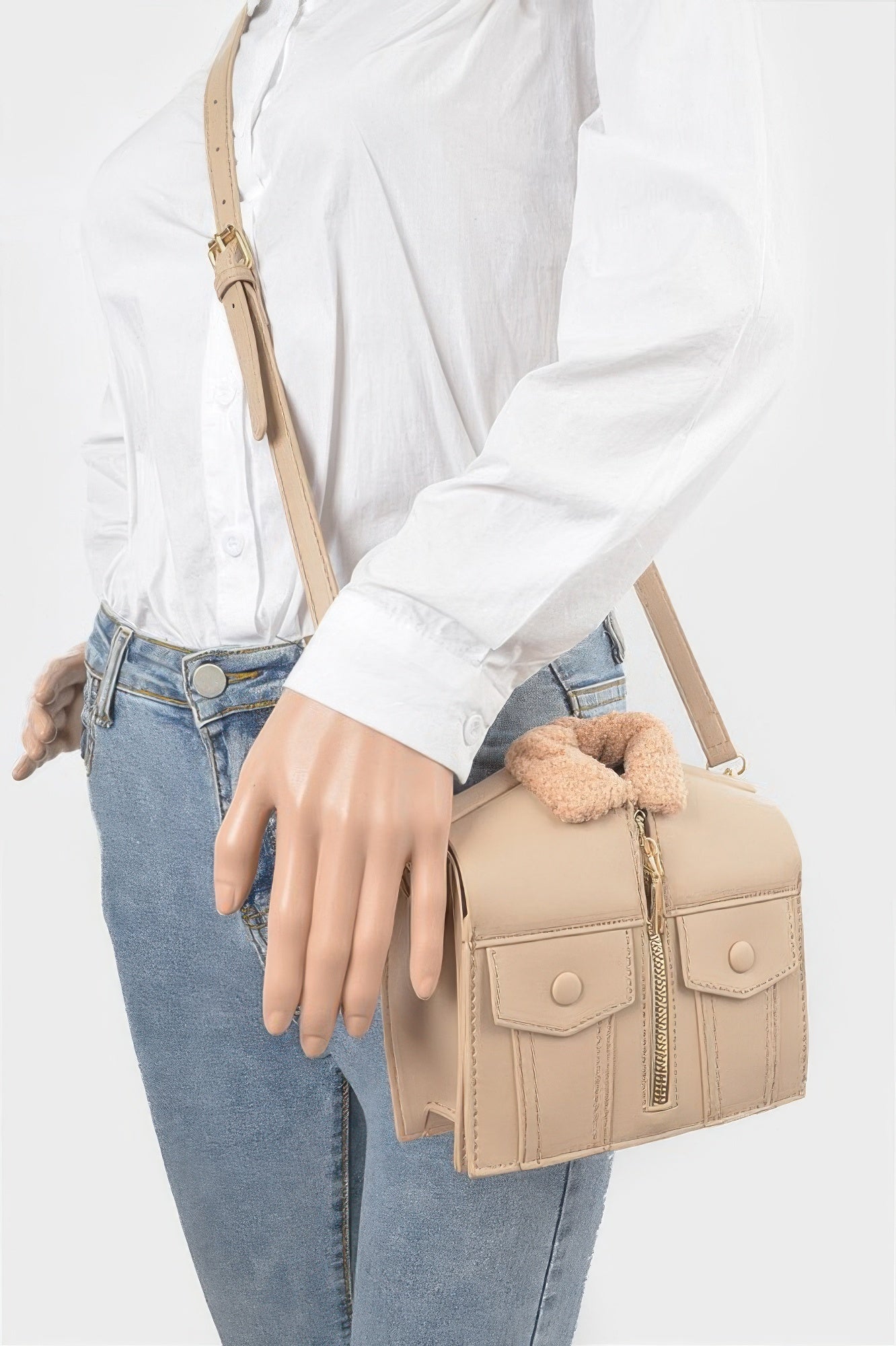 Faux Leather Fur Jacket Crossbody Bag –