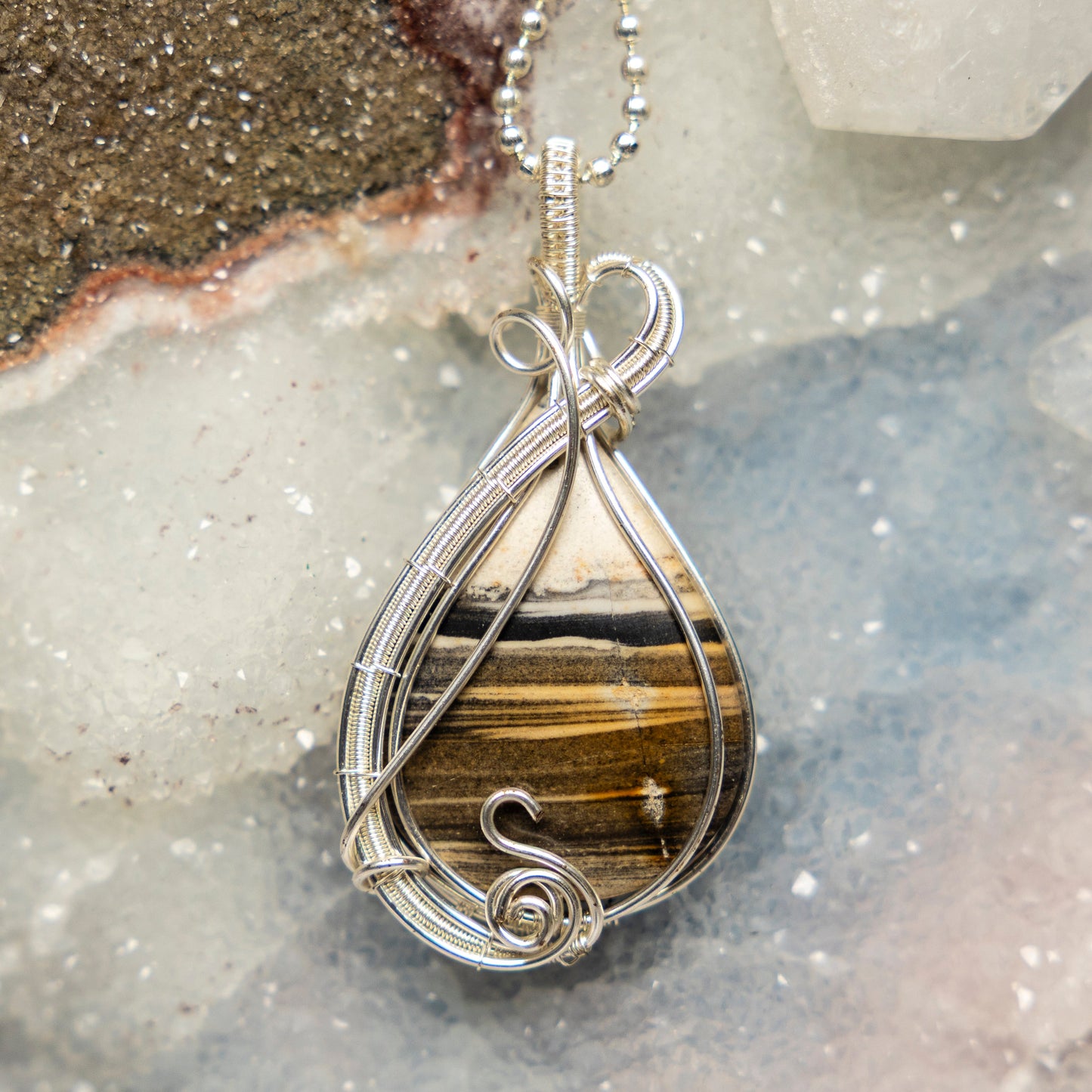 Zebra Jasper Wire Wrap Crystal Pendant