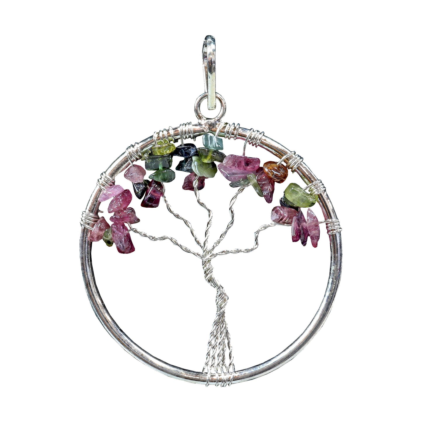 Multi Tourmaline Wire Wrapped Tree of Life Pendant - Sacred Geometry