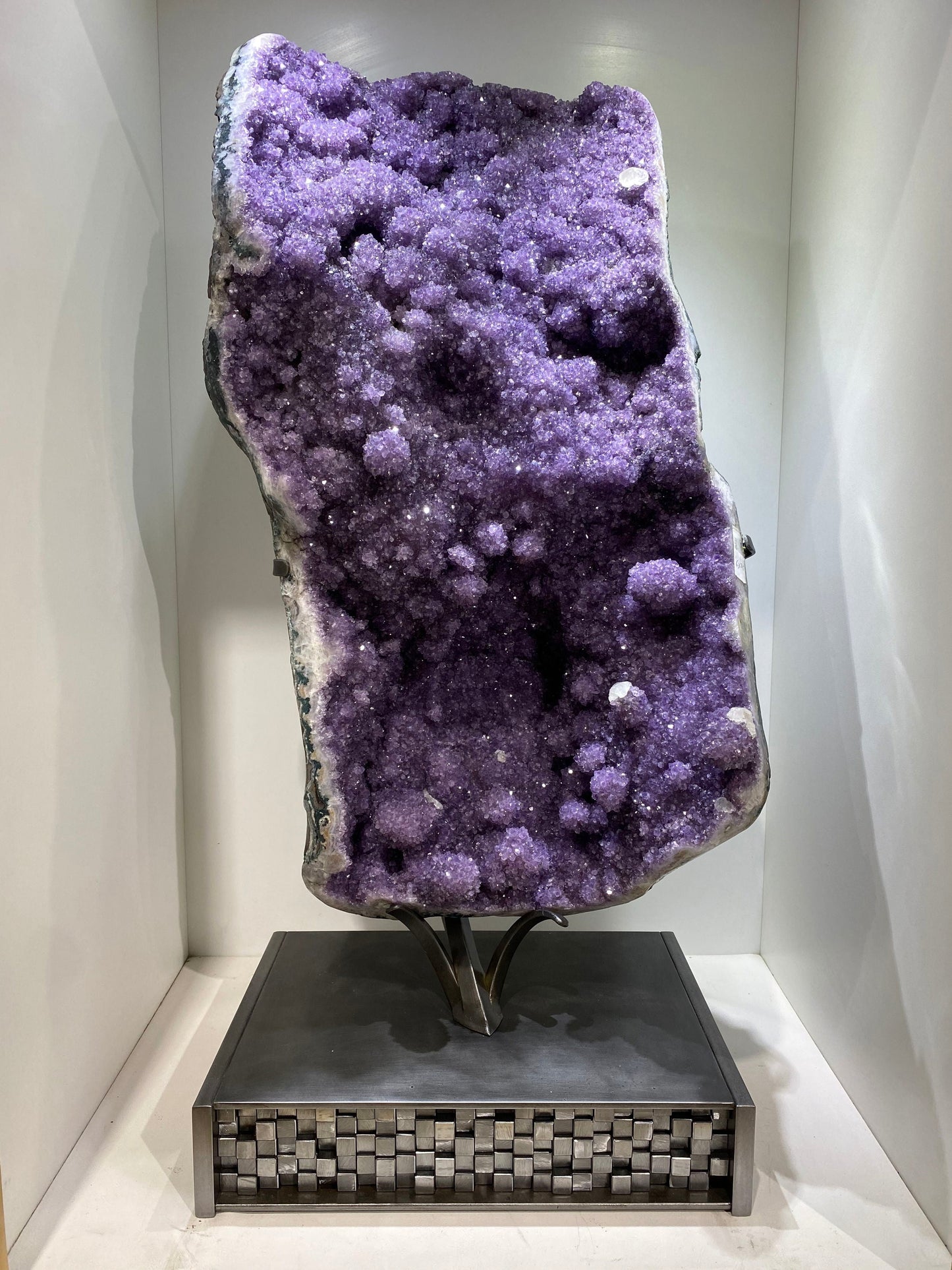 Amethyst Geode with Calcite & Stalactites on Custom Stand –