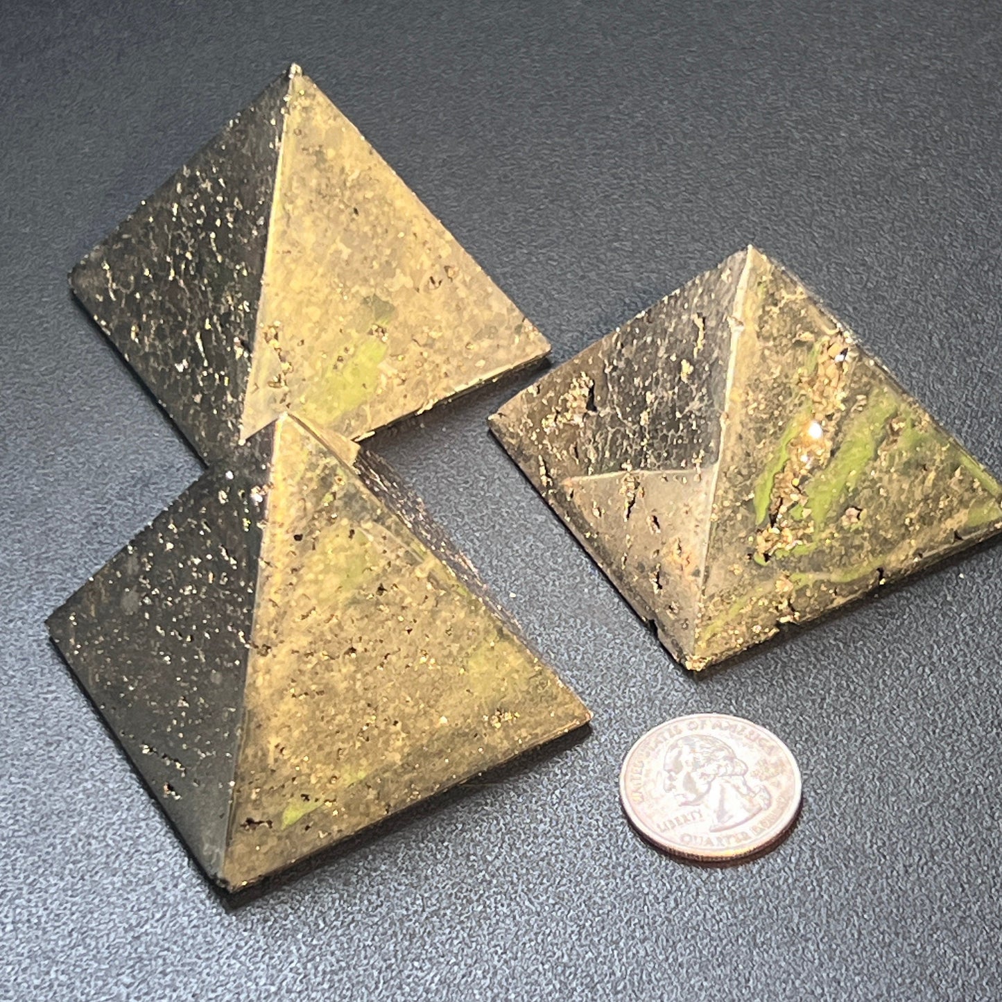 Pyrite Pyramid Druzy Carving – 2" Golden Crystal Polished Decor