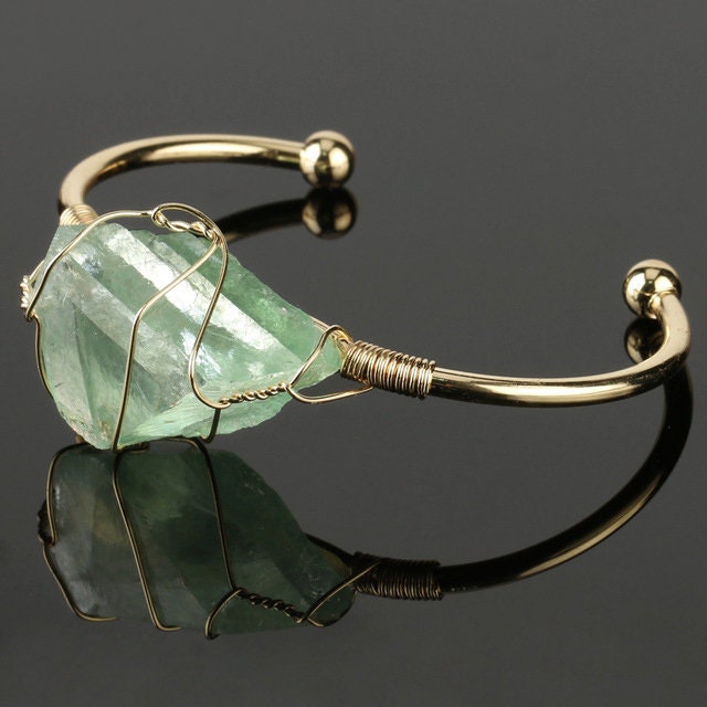 Green Fluorite Crystal Bangle Bracelet | Gold-Tone – Cuff