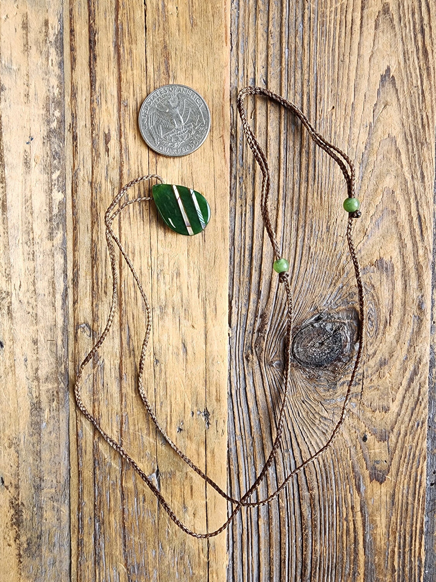 Canadian Nephrite Jade Teardrop Pendant with Abalone โ
