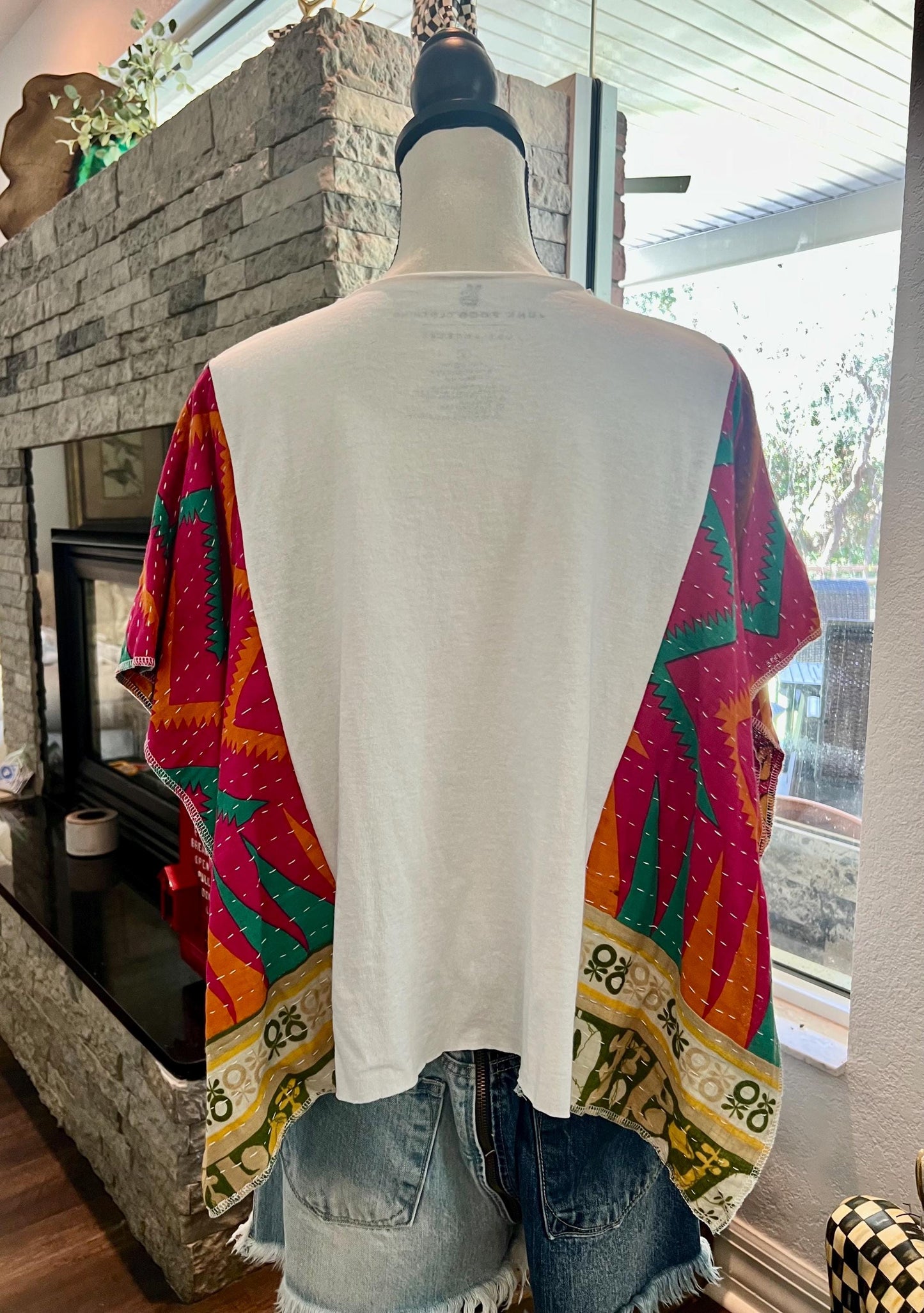 David Bowie Upcycled Tee | Kantha Sleeve Crop Top – Upcycled