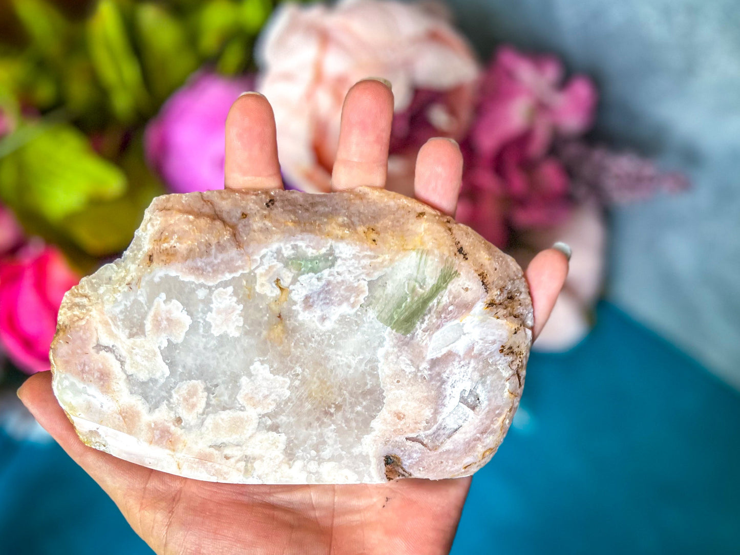 Beautiful Pink Flower Agate Slices, Polished Flower Agate Slabs, Pink Cherry Blossom Agate Polished Slab – 250-274 Grams