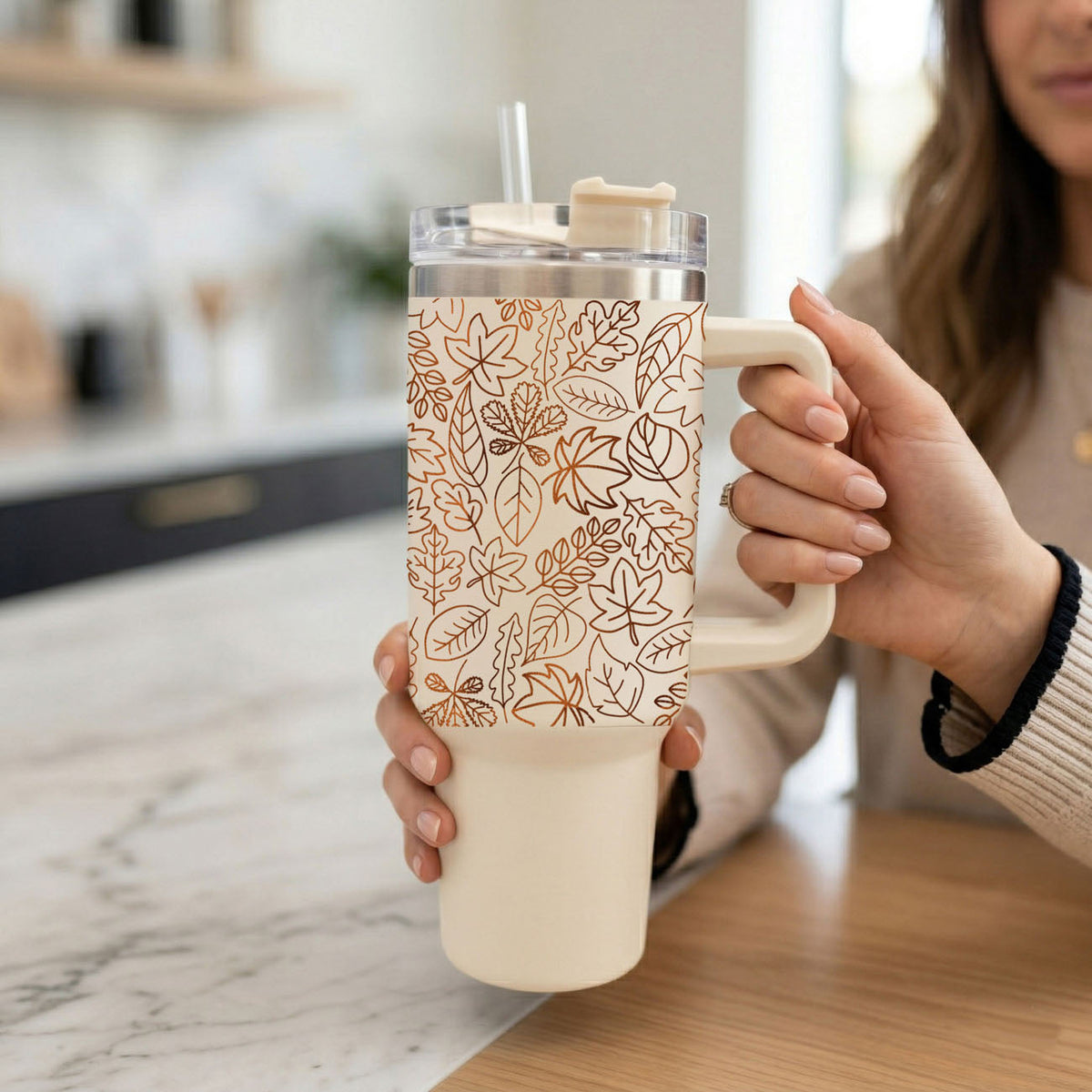Fall Leaf 40oz Tumbler with Straw - Insulated Autumn Travel Cup