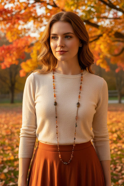 Copper Autumn Cat Long Necklace