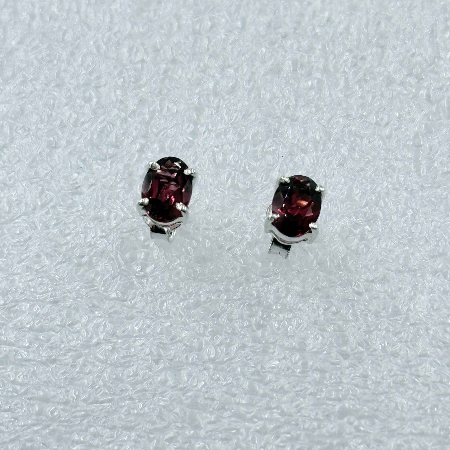 Sterling Silver Oval Garnet Post Earrings Size 3