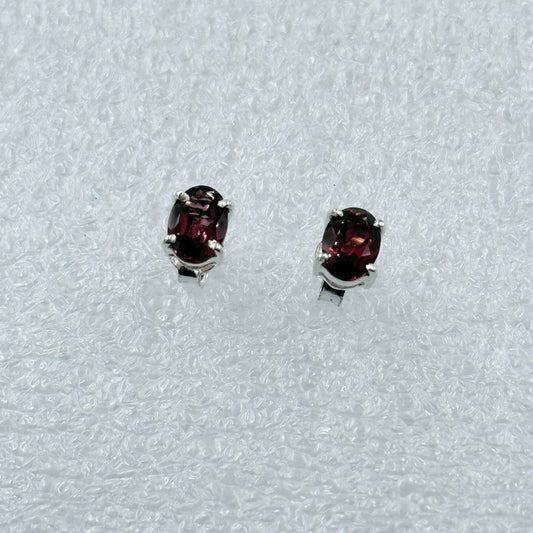 Sterling Silver Oval Garnet Post Earrings Size 3 – Earrings