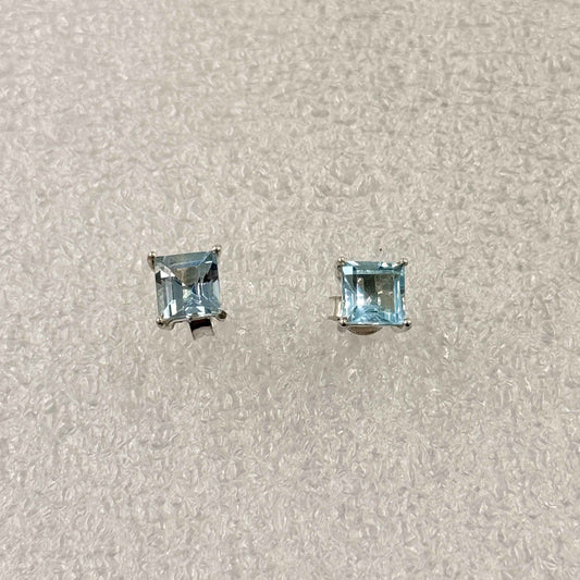 Sterling Silver Square Aquamarine Post Earrings Size 2 – Earrings