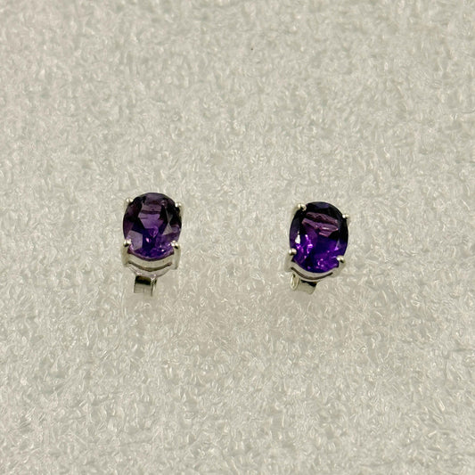 Sterling Silver Oval Amethyst Post Earrings Size 3 – Earrings